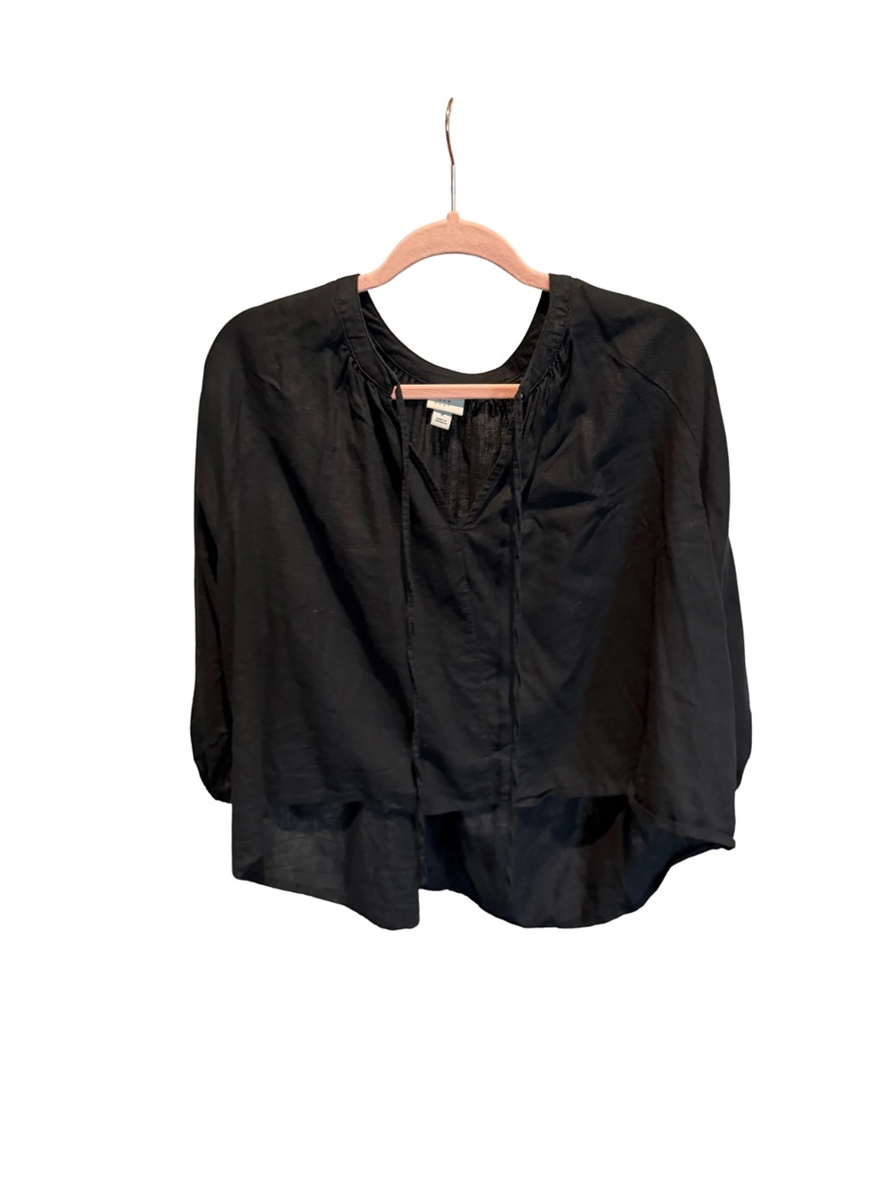 a new day Black Peasant Blouse with Tie Neck